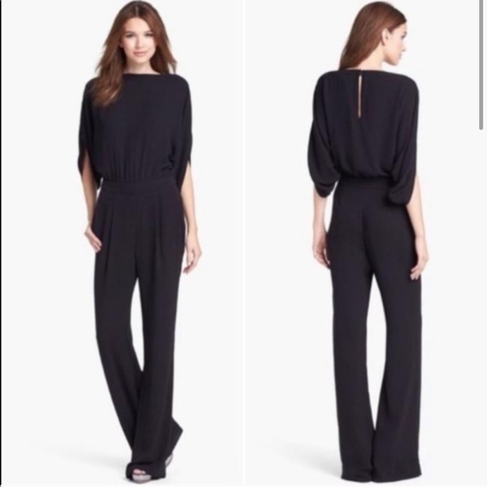 Diane von Furstenberg Lucy Crepe Jumpsuit Black 0